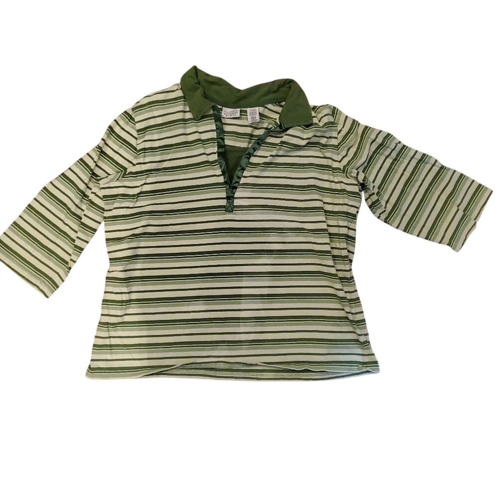Classic Elements Striped Collared 𝅺3 4 sleeve Y2K V Neck shirt 16 18W